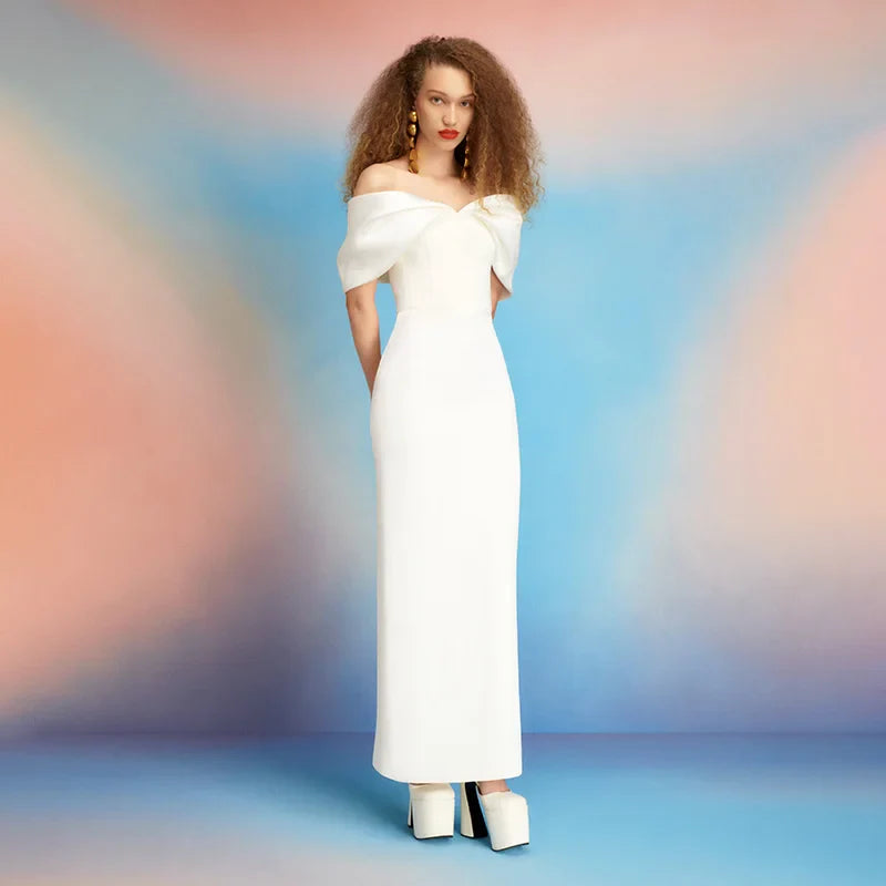 Elegant Off Shoulder Maxi Dress Backless High Waist Slimming Long - Other