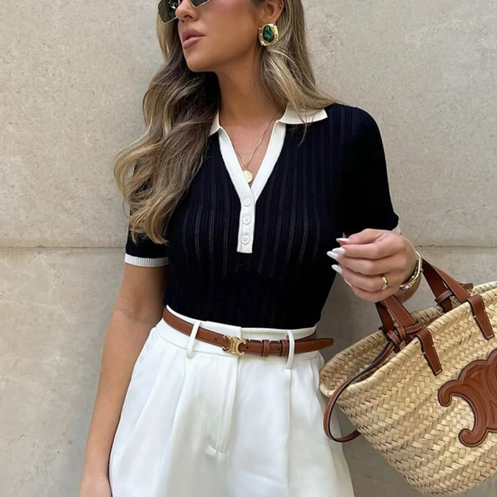 Elegant Patchwork Knitted Pullover Women’s