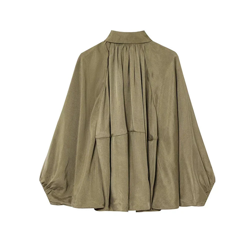 Elegant Pleated Green Oversize Bomber Jacket