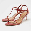 Elegant Red Ankle-Wrap Narrow Buckle Thin Heeled Sandals