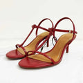 Elegant Red Ankle-Wrap Narrow Buckle Thin Heeled Sandals