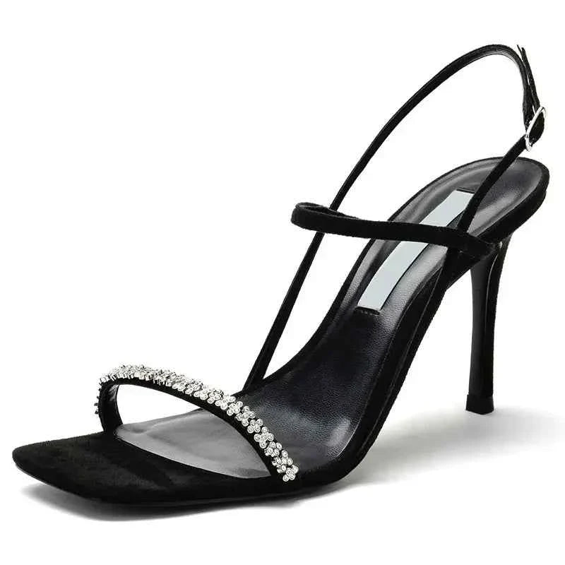 Elegant Sandals Women Rhinestone Thin Heels