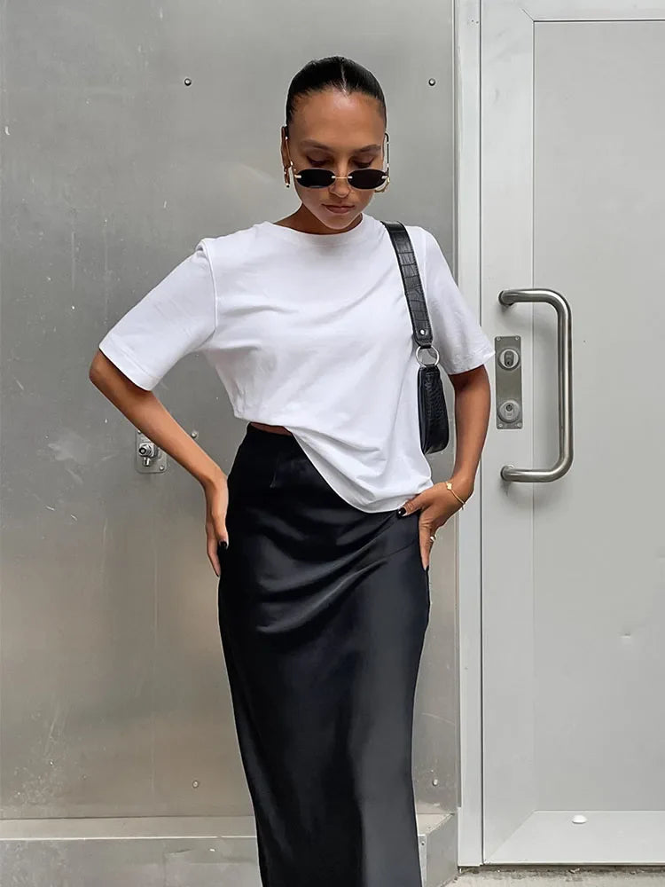 Elegant Satin Black Trumpet Skirts Fashion Slim High Waist - Other