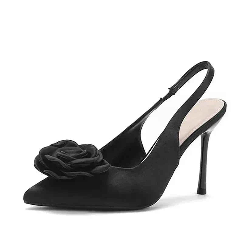 Elegant Satin Flower Designer Heels Women