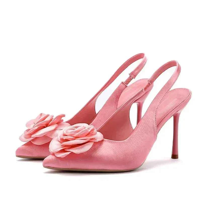 Elegant Satin Flower Designer Heels Women