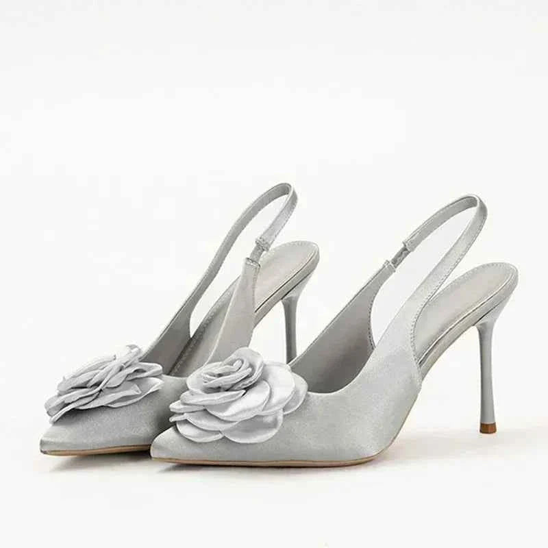 Elegant Satin Flower Designer Heels Women