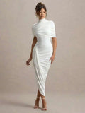 Elegant Shawl Elastic Tight Pleated Irregular Dress