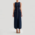 Elegant Single Breasted Dress Women’s Ribbed Knit Tank - Navy Blue / L