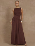 Elegant Sleeveless Maxi Dress For Women - Brown / S