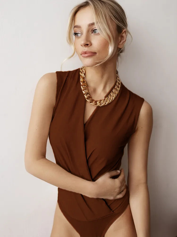 Elegant Sleeveless Pleated Cross Neck Tank Top for Women