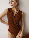 Elegant Sleeveless Pleated Cross Neck Tank Top for Women