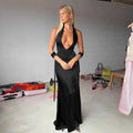 Elegant Slim Deep V Halter Strap Satin Dress - electronic accessories