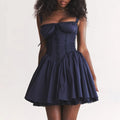 Elegant Spaghetti Strap Backless Mini Dress For Women - Navy / L