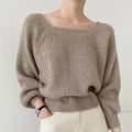 Elegant Square Neck Retro Casual Women Knitted Sweater