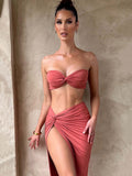 Elegant Strapless Two Piece Set Women Sleeveless Crop - Other