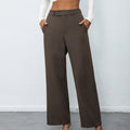 Elegant Temperament Casual Solid Color Button Wide Leg Suit Pants - Brow / L - Other