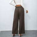 Elegant Temperament Casual Solid Color Button Wide Leg Suit Pants - Other