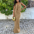 Elegant Vest Skirt Two Piece Set Women - Khaki / M
