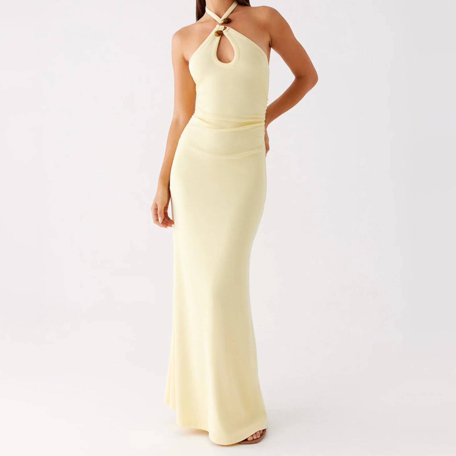 Elegant Women Long Dress - Yellow / M