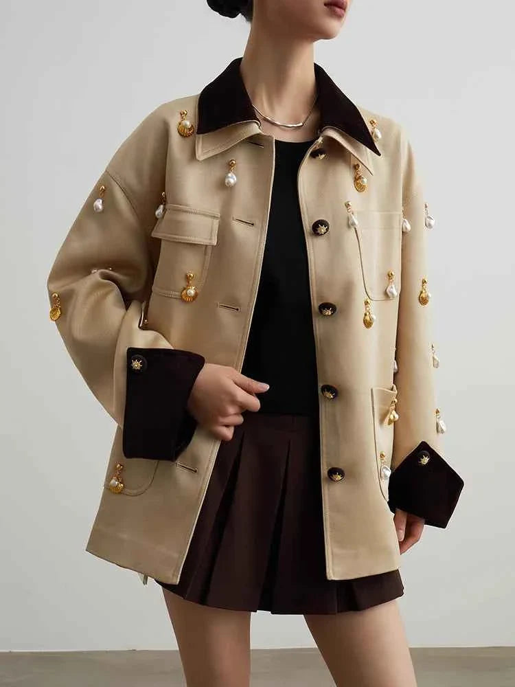 Elegant Women Pearl Embellished Jacket