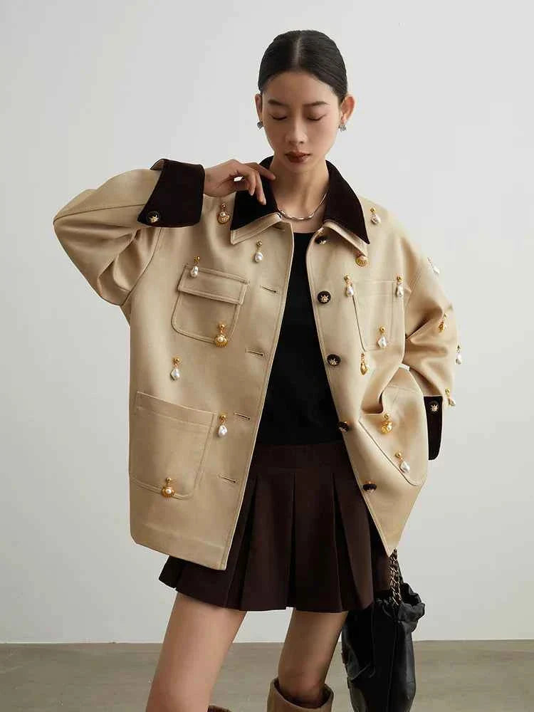 Elegant Women Pearl Embellished Jacket