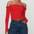 Elegant Women T-shirt Casual Long Sleeve Off-shoulder - D / S