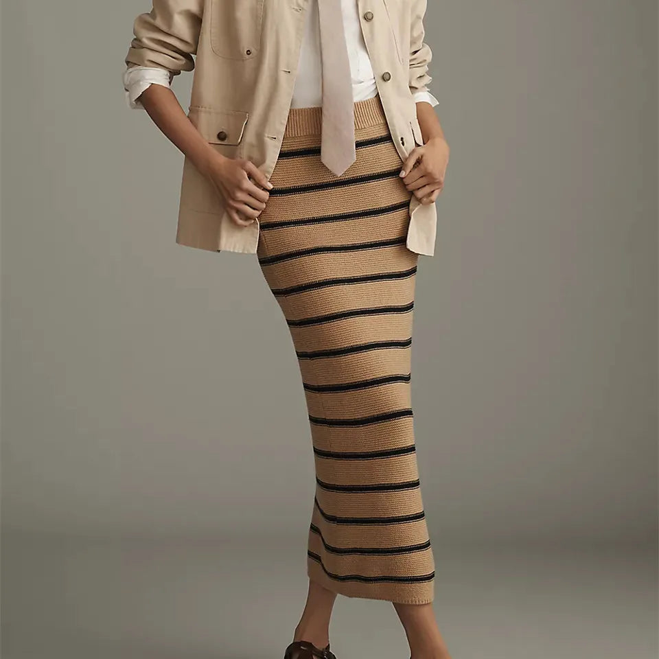 Elegant Women’s Long Knit Skirt Slim Fit - C / L