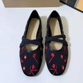 Embroidered Floral Women Shoes - Red / 36