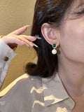 Emerald Rhinestone Pearl Stud Earrings For Women - electronic accessories