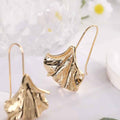 Exaggerated Ginkgo Leaf Golden Metal Alloy Earrings - Gold - electronic accessories