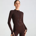 Exercise Jacket Slimming Shaping Zipper Top - Dark Coffee / XL