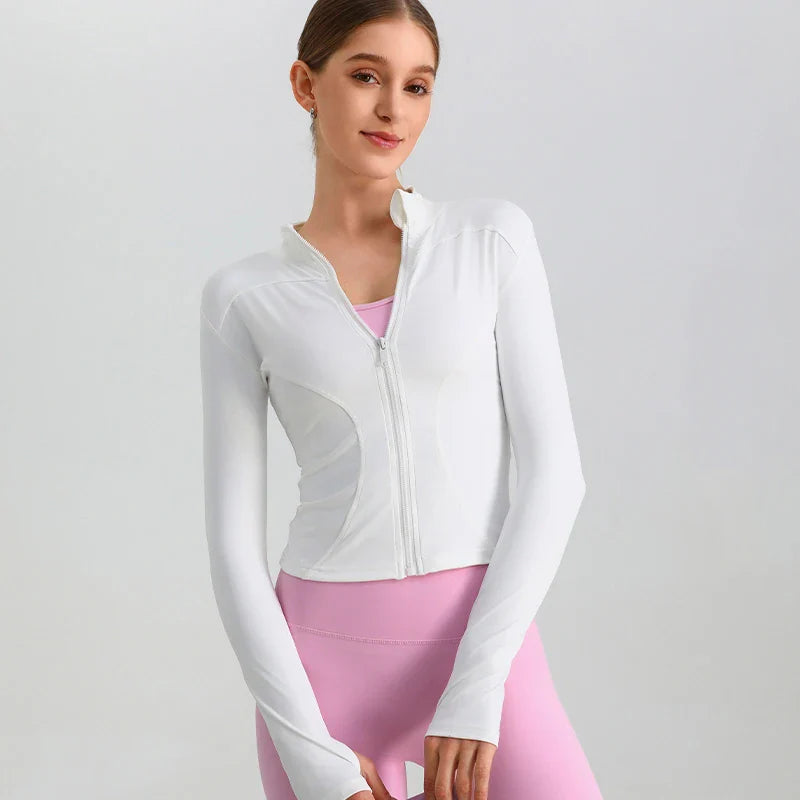 Exercise Jacket Slimming Shaping Zipper Top - Milk White / M