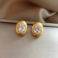 Silver Needle Micro Inlaid Zircon Brushed Geometric Ear Studs - Norellé