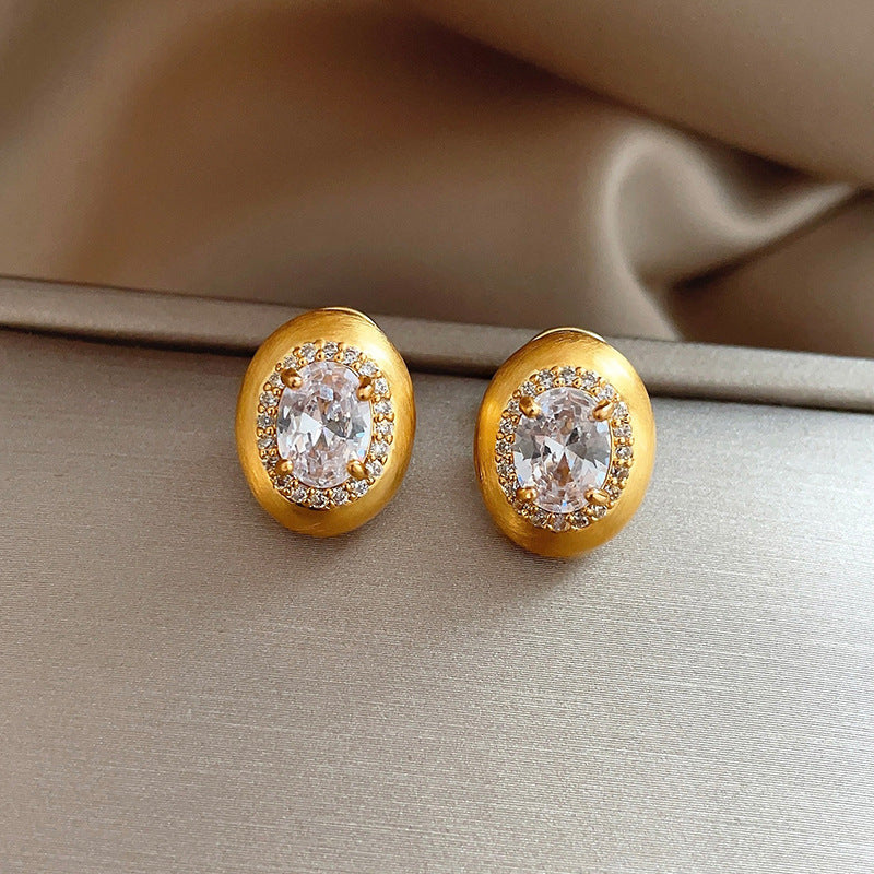Silver Needle Micro Inlaid Zircon Brushed Geometric Ear Studs - Norellé