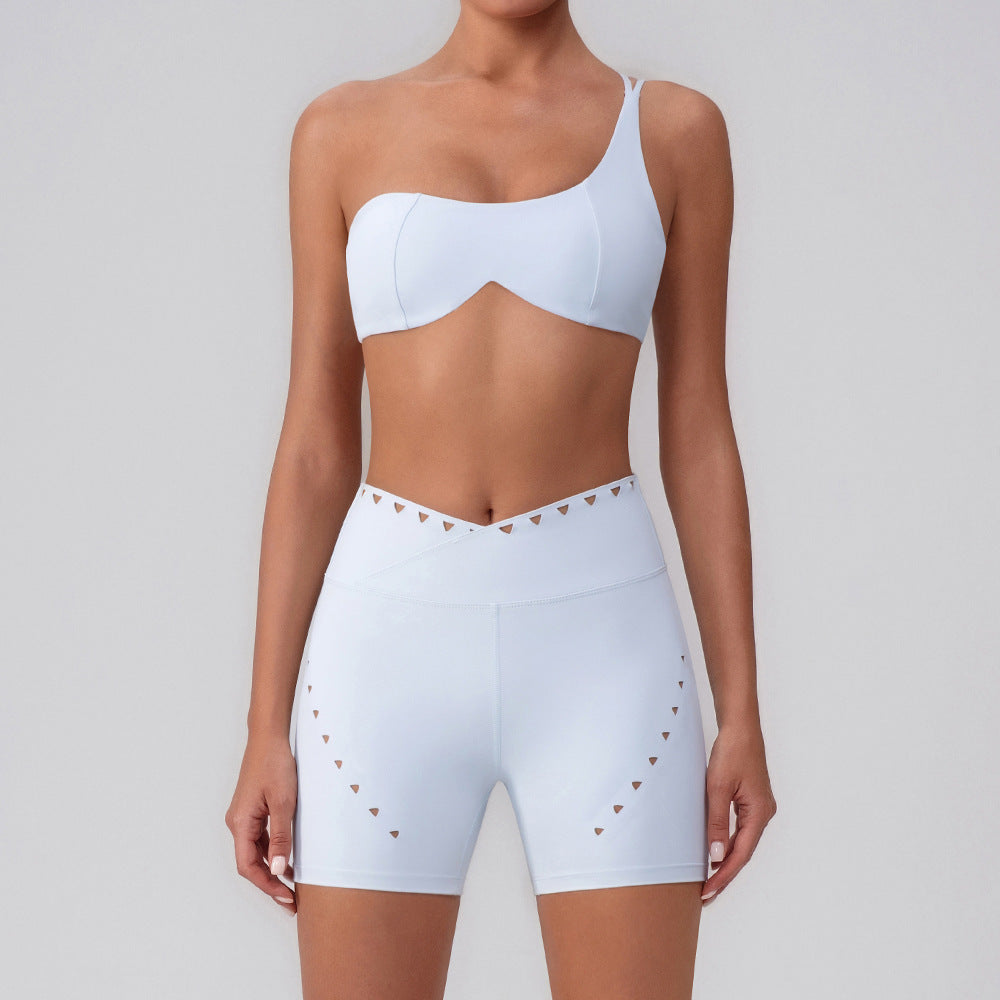 Shoulder Top Quick-drying With Chest Pad Sports Bra Seamless Yoga Clothes Shorts Cropped Pants Two-piece Suit - Norellé