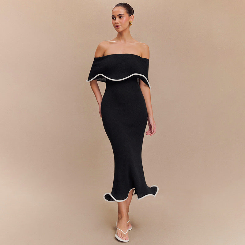 Contrast Color Waist Trimming Ruffles Tube Top Dress - Norellé