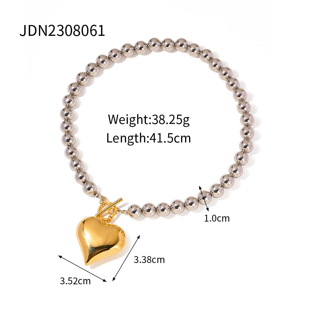 Color Matching Ornament Stainless Steel Heart Necklace - Norellé