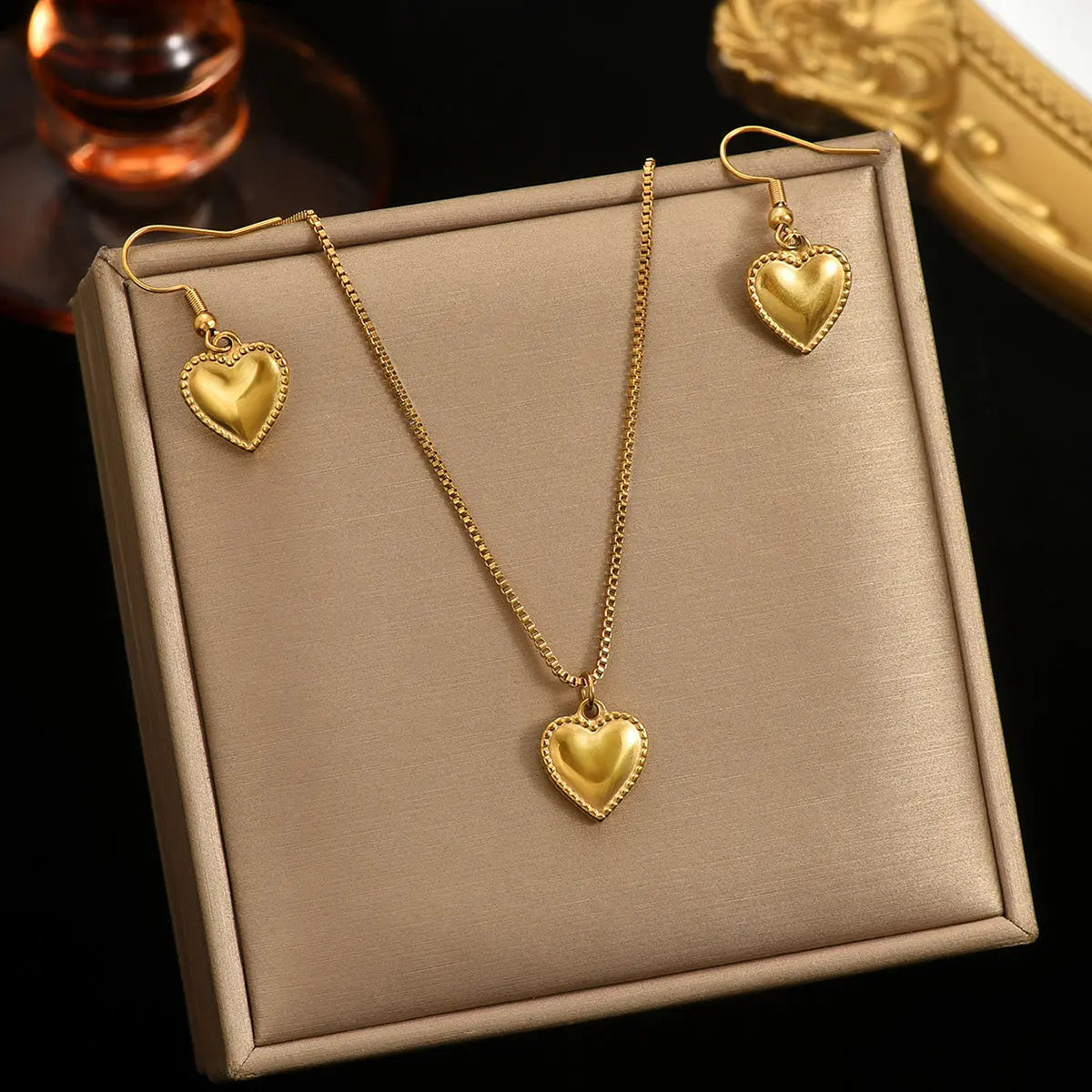 Lxalry 18K Gold Plated Symmetrical Heart Jewelry Set Mirror Polish Hypoallergenic Necklace  Earrings For Women, Never Fade Luxury Gift With Precision-Cast Edges - Norellé