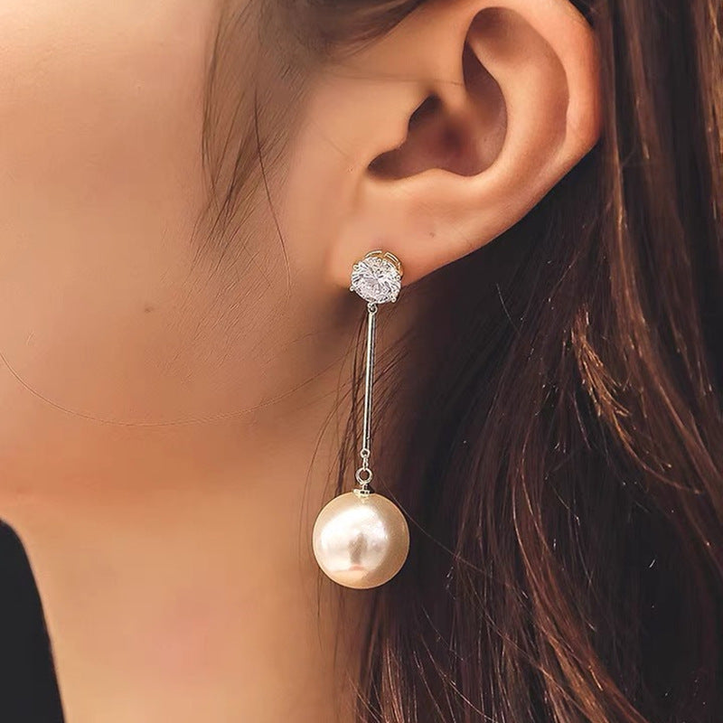 Sterling Silver Needle Pearl Earrings Exaggerated And Personalized - Norellé