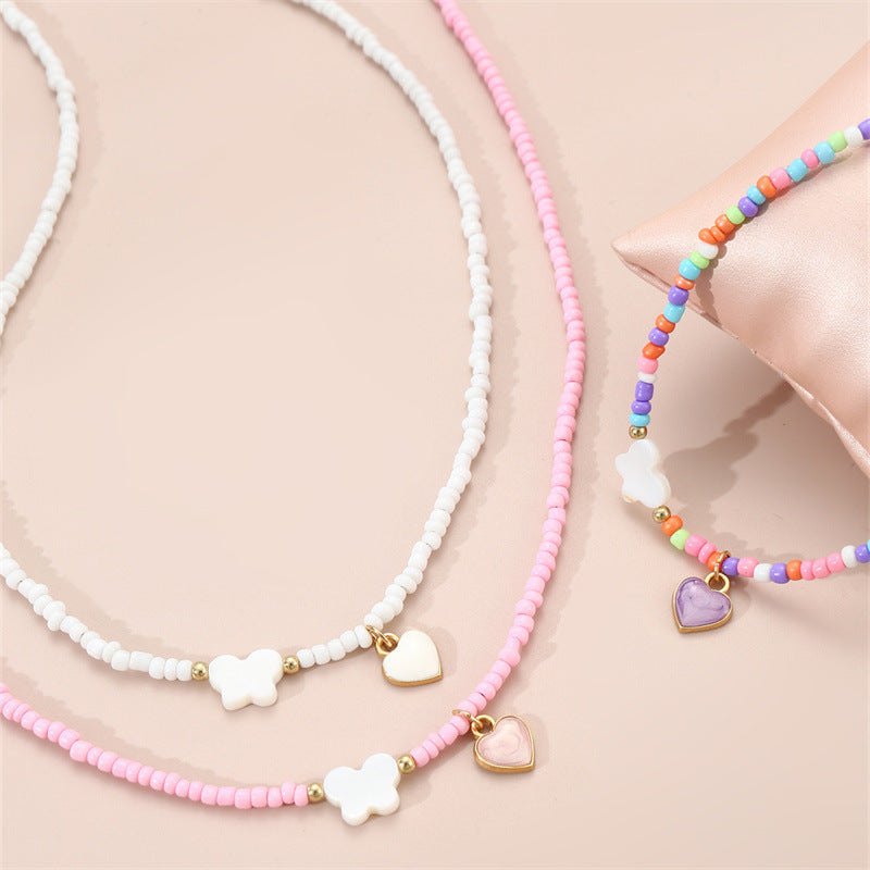 Girls Jewelry Oil Drop Butterfly Pendant Handmade Beaded Necklace Set - Norellé