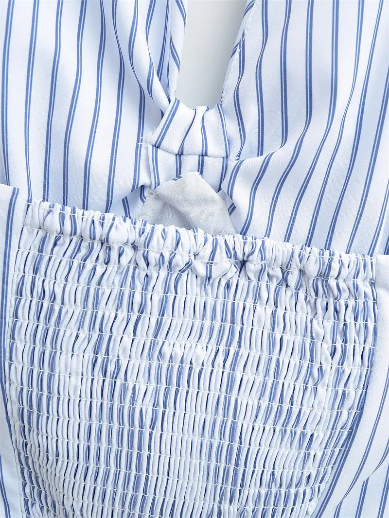 Striped Halter Backless Smocking Sling