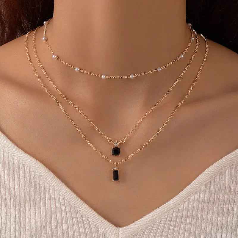 Vintage Grandmother Blue Green Pearl Multilayer Simplicity Necklace - Norellé