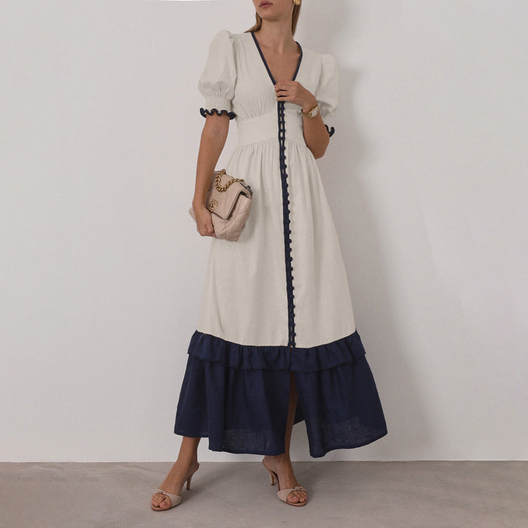Linen Contrast Color Cardigan Dress - Norellé