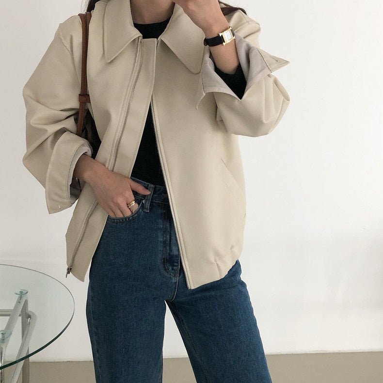 Casual Long Sleeve Leather Coat Women - Norellé