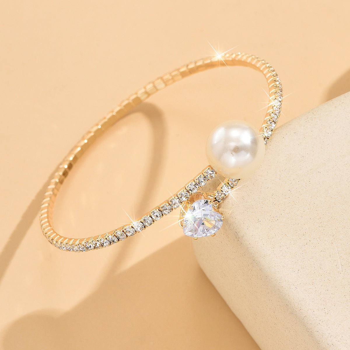 Women's Pearl Heart Full Diamond Bracelet Elastic Jewelry - Norellé