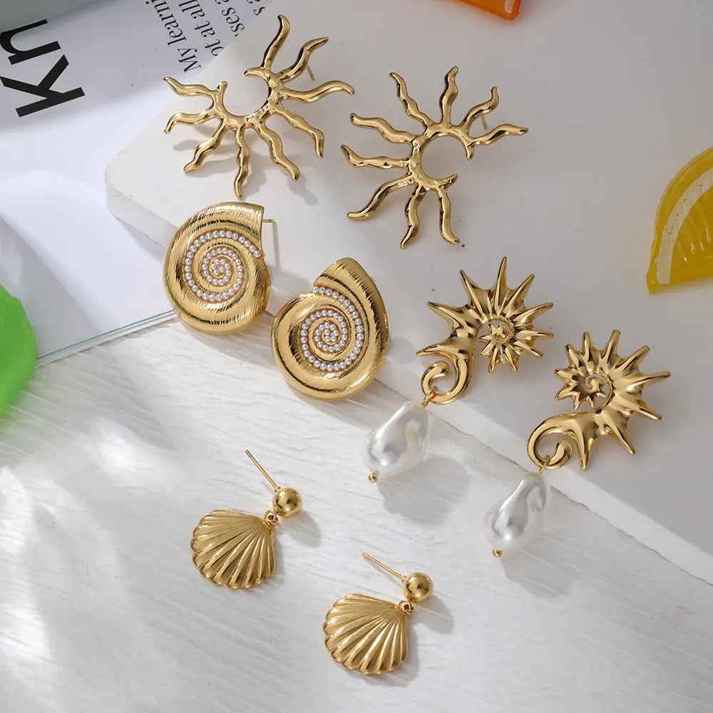 Colorfast Ornament High-grade Fashion Special-interest Simple Starfish Conch Sun Earrings - Norellé
