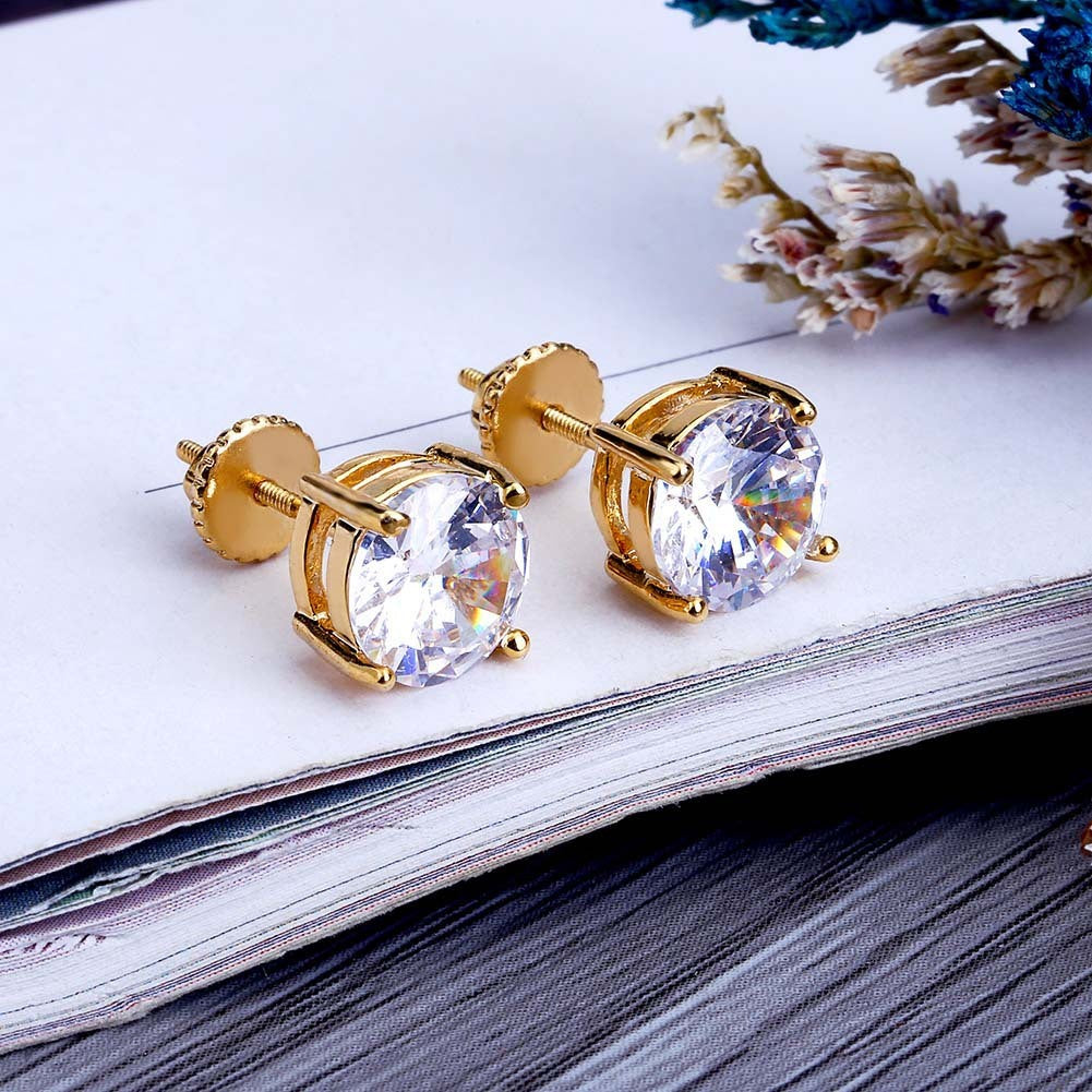 Gold-plated Micro-inlaid Round Zircon Ear Studs Earrings - Norellé
