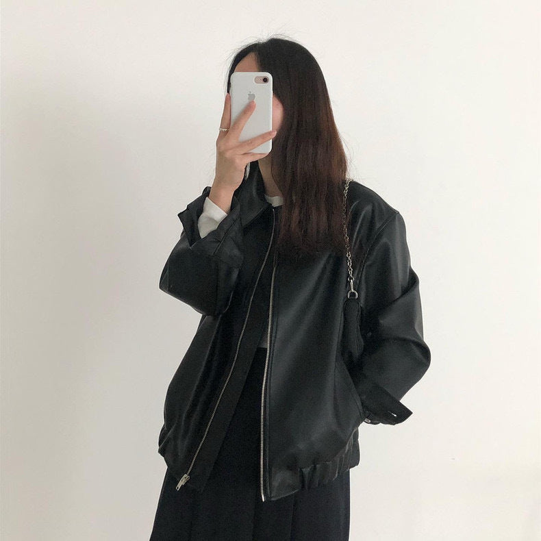 Casual Long Sleeve Leather Coat Women - Norellé