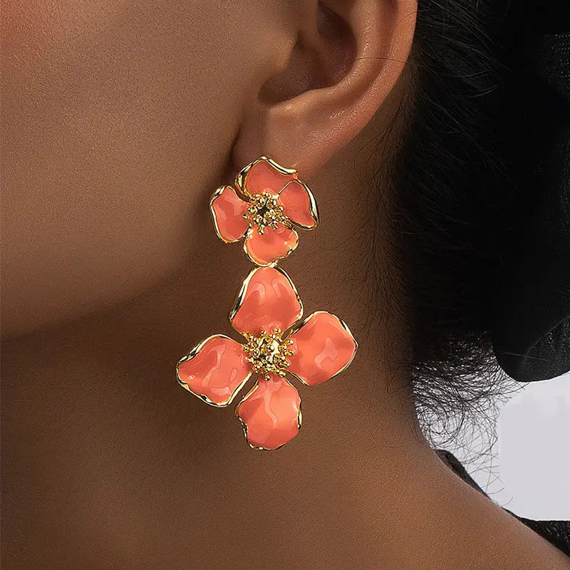 Fashion Temperament Enamel Drip Glazed Pairs Of Flower Stud Earrings - Norellé