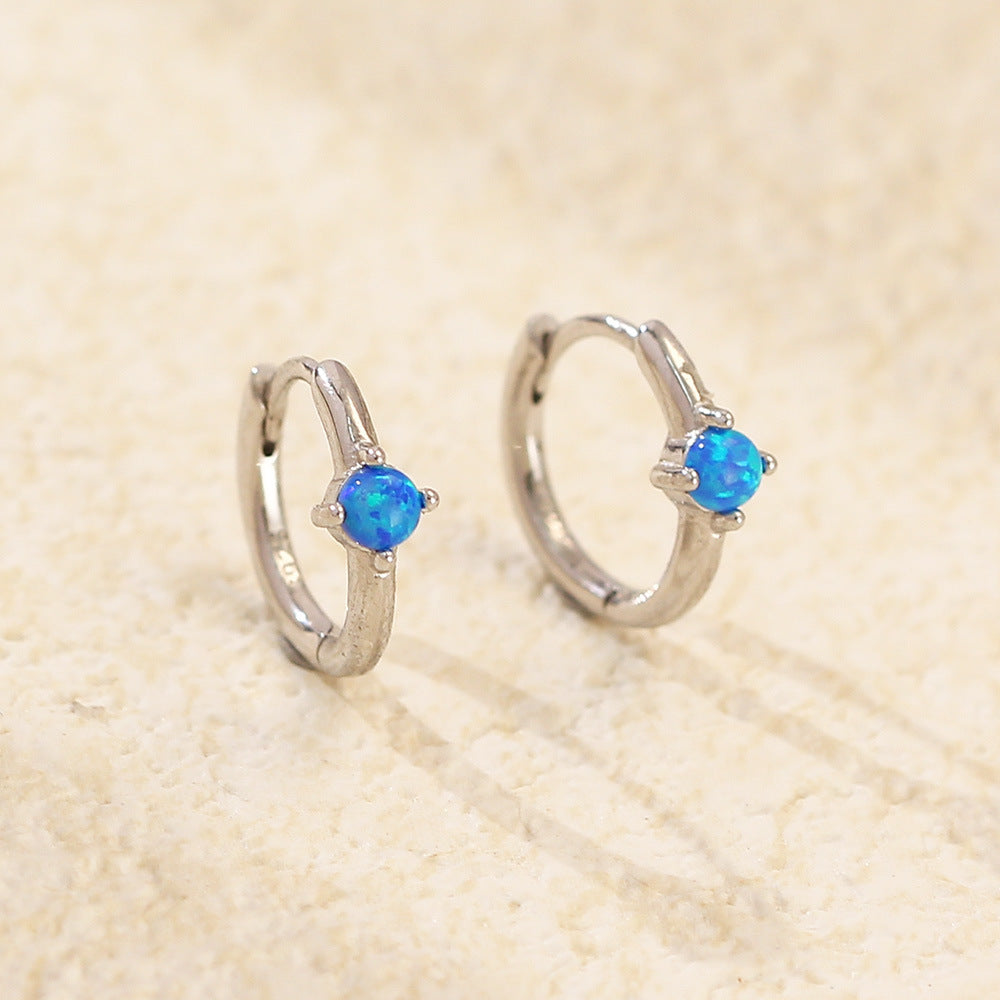 S925 Silver Ins Cold Style Opal Inlaid Ear Ring - Norellé